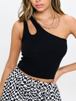 Ribbed One Shoulder Cut Out Crop Top Tank