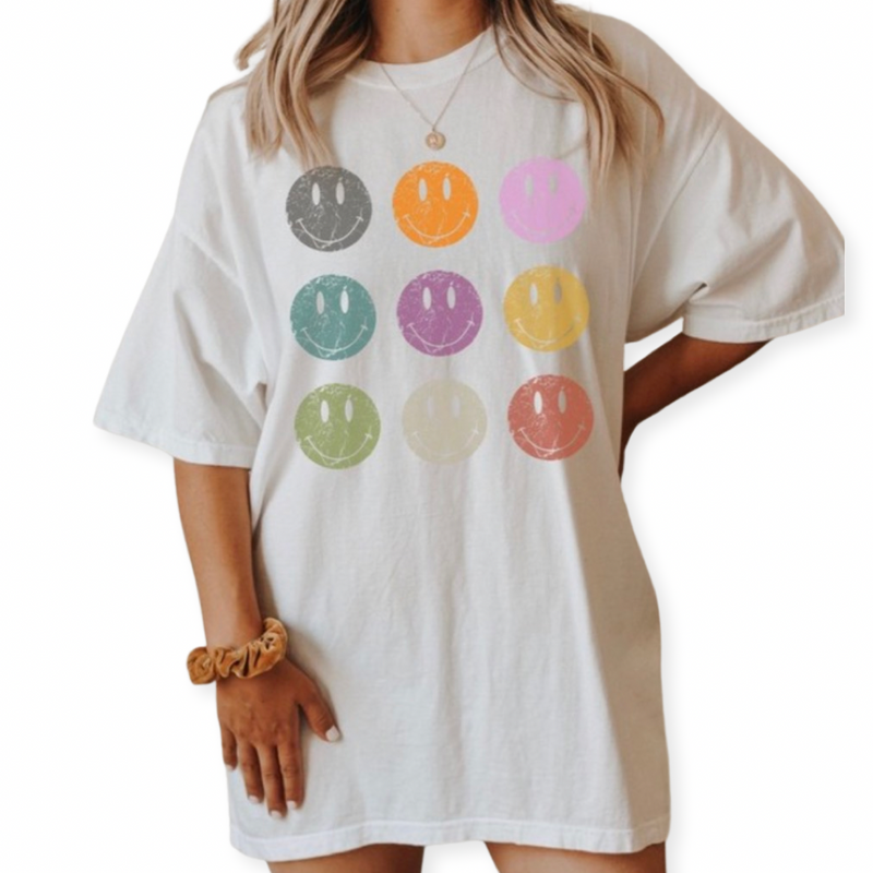 Smile Grid Oversized Graphic Tee